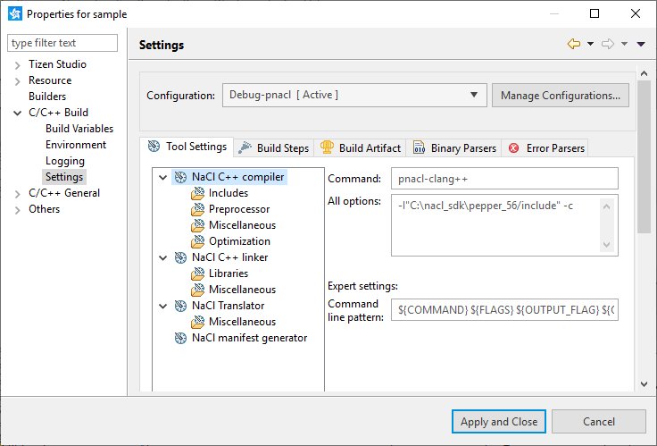 Figure 5. Build configuration properties