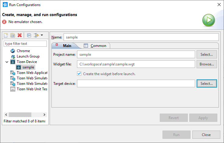 Figure 3. Device launch configuration