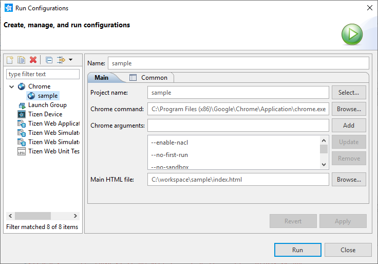 Figure 1. Chrome launch configuration