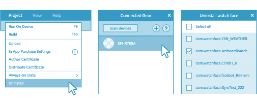 Uninstall watch faces from Gear Watch Designer